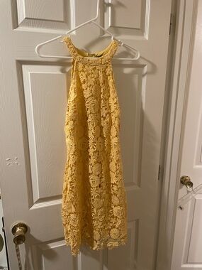 Lulu's Small Yellow Crochet Lace Halter Mini Dress